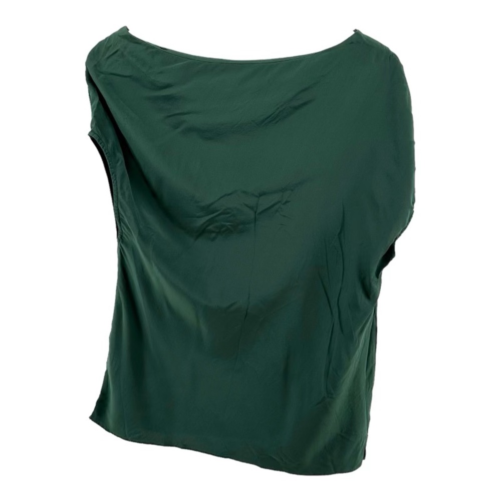 Tibi Dark Green Draped Neck Cap-Sleeve Blouse - Picture 2 of 12